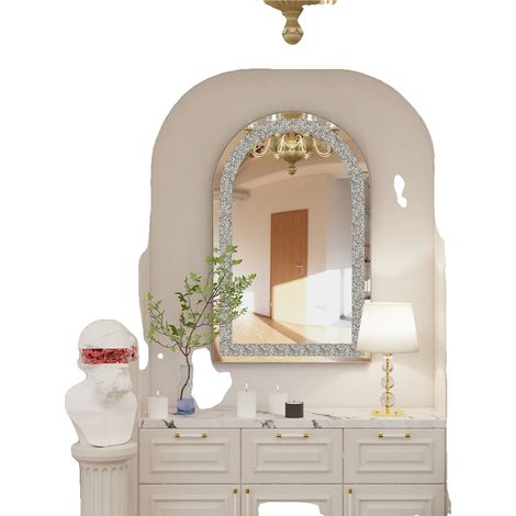 Miroir mural, design élégant, facettes scintillantes, Argent (1/2)