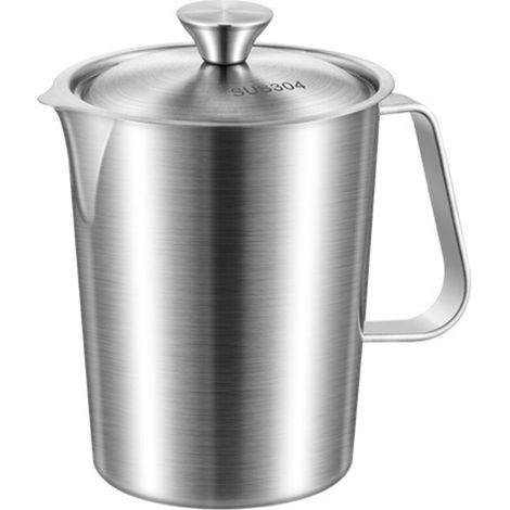 Taza medidora de acero inoxidable de 2 L con pico vertedor, jarra para leche, café y latte, con diseño (1/5)