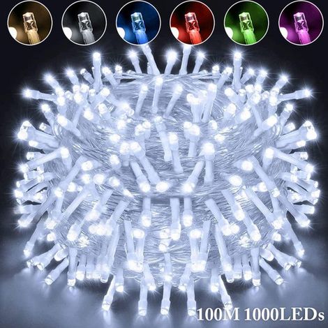 1 Guirlande lumineuse, 1000 LED, 100M, Blanc, 8 modes, IP44, Intérieur Extérieur, Noël Mariage Fête