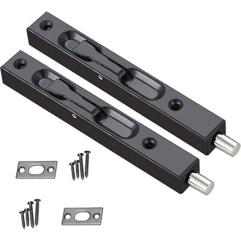 Loquet de porte caché, serrure de porte en acier inoxydable 304, serrure de porte cachée, serrure de sécurité en acier inoxydable, 2 pièces (6 pouces, fil, noir) (1/3)