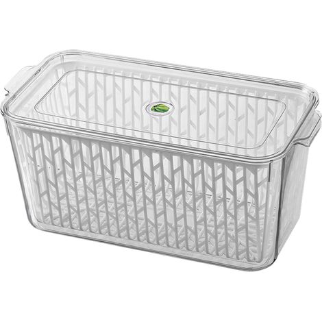 Boîte De Rangement Réfrigérateur - Boîte De Conservation Fraîcheur Pour Légumes Et Fruits Avec Égouttoir - Matériau PET+PP - 33,5 X 21,5 X 10 CM - 1 Pièce (1/2)