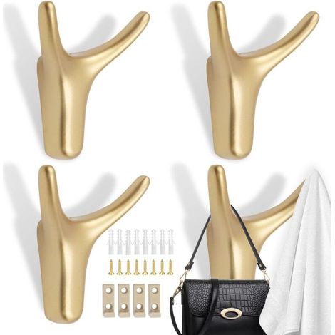 4 Hooks, Gold Metal Wall Mounted Coat Hooks with Screws and Safety Buckle, Vintage Coat Hooks for Bathroom, Kitchen, Bedroom (1/5)