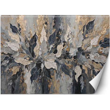 Fototapete Grau-Gold-Glamour-Blätter 300x210 cm (1/5)
