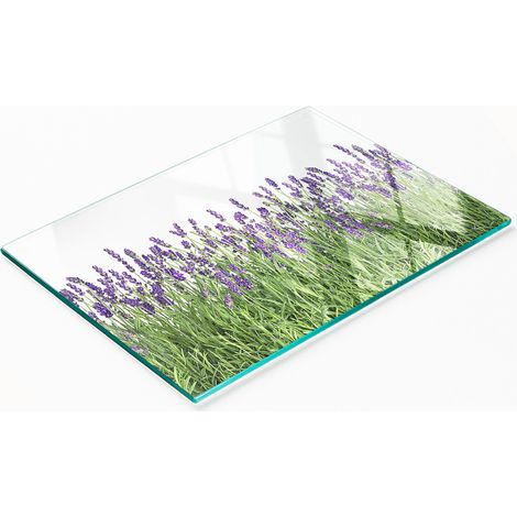 Tagliere da cucina decorativo multifunzionale in vetro con fiori di lavanda, 80x52 cm (1/5)