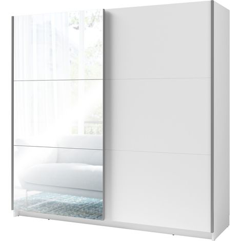 Armadio con 2 porte scorrevoli con specchio - 150 cm - bianco opaco alpino - collezione ARSALA
