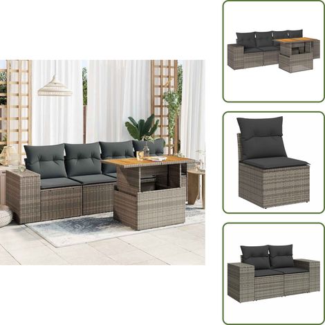 5-tlg. Garten-Sofagarnitur mit Kissen Grau Poly Rattan - Garten Sofagarnitur - Garten Sofagarnituren - Outdoor Sofagarnitur - Sofagarnitur Terrasse (1/5)