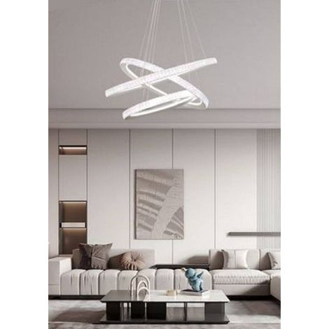 Trade Shop - LED Kronleuchter 132 W Weiß 3 Ringe mit Kristallen Licht 6500K 3000K 4000K LP-33B -