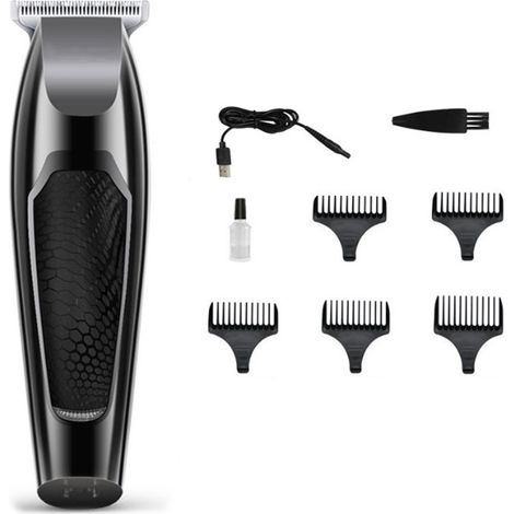 Tondeuse à cheveux électrique rechargeable, haute vitesse, puissante, avec 5 sabots de guidage, grise (1/3)
