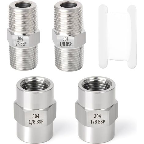 4-teiliges Rohrverbindungsstück aus Edelstahl 304, Sechskantverschraubung, 1/4" x 1/4" BSP Außengewinde, 1/4" BSP - 1/8" BSP Innengewinde (1/5)