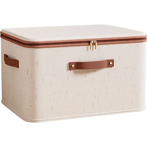 1 boîte de rangement en tissu, 40 x 30 x 21 cm, coton-lin, avec couvercle zippé et fermeture métallique, hydrofuge, pour penderie ou sous-lit (1/3)