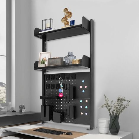 37" Clip-On Desk Organizer w/Pegboard 2-Tier Bookshelf, Multipurpose Countertop Hutch Bookshelf, Desk Shelf Clampfor Office School Storage