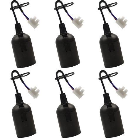 6 PCS Douille de Lampe E27 Support d'ampoule E27 rénovation Douille Noir Douille de Bâtiment avec Câble Douille de Chantier 4A 250V Base de Lumière Douille de Suspension (max.60W) (1/5)