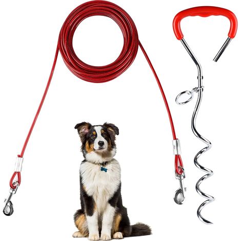 Piquet Ancrage Spirale Attache Longe Chien en Acier Inoxydable, Câble d'attache pour Chien 9m, Piquet d'Amarrage pour Le Cour, Le Camping, Les Parcs (1/5)