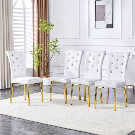 Lot de 4, chaises de salle à manger capitonnées rétro imitation croco, avec design à boucle cristal et imitation cuir, une touche d'élégance et de mystère pour l'espace repas. Pieds en métal doré (1/5)