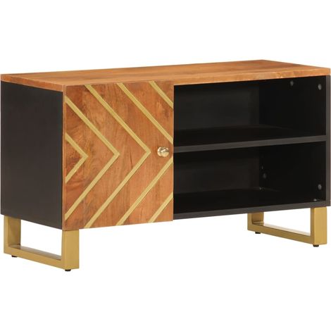 Mobile TV multimediale scaffale per televisione televisore buffet sala da pranzo soggiorno camera da letto e legno massello di mango 80 x 31,5 x 46 cm marrone 020027597