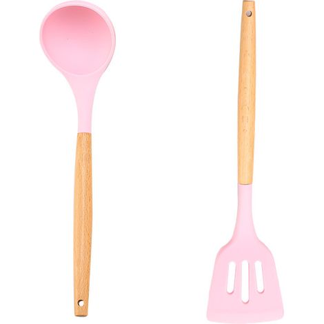 Ustensiles De Cuisine En Silicone - Résistance à La Chaleur - Manche En Bois - Pour Casseroles Antiadhésives - Lot De 2 (1/5)