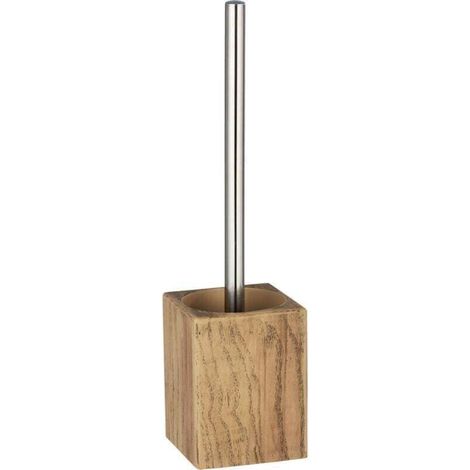 Porte Brosse WC Marla, Brosse WC silicone noire, polyrésine effet bois, 9x37x9 cm, marron