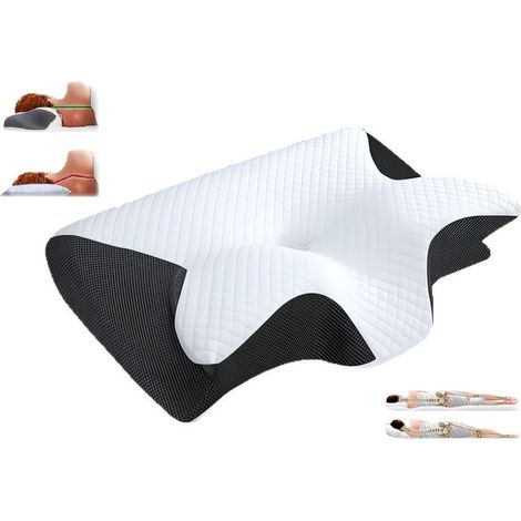 Oreiller Ergonomique Cervical, Oreiller Orthopédique à Mémoire de Forme pour la Nuque, oreiller ergonomique pour les dormeurs sur le côté, le dos et le ventre,amovible et lavable, 62x37x12cm(Noir) (1/5)
