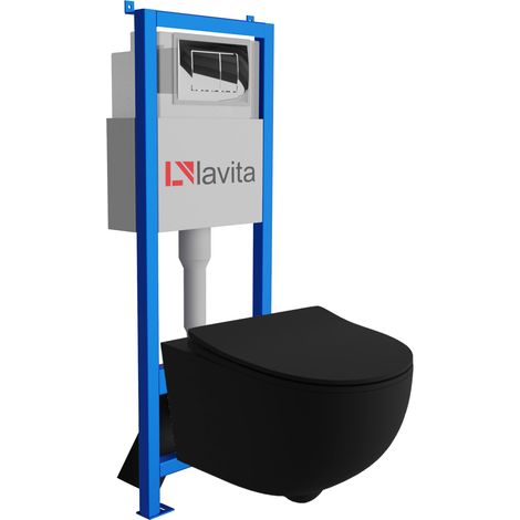 Bâti-support Lavita LAV 101 à 40 cm + WC Sofi Slim Brava Black sans bord + plaque de commande LAV 200.1.2 chrome Kit complet WC (1/5)