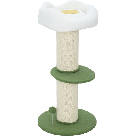 Albero Tiragraffi per Gatti Alto 92 cm con Palo in Sisal e Lettino a Forma di Fiore Verde