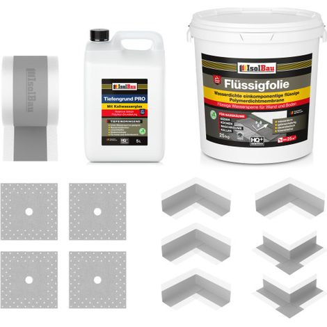 Profi Kit d'Étanchéité Feuille Liquide 25kg Coins Intérieurs, Coins Extérieurs Manchons Muraux Bande d'Étanchéité (1/5)