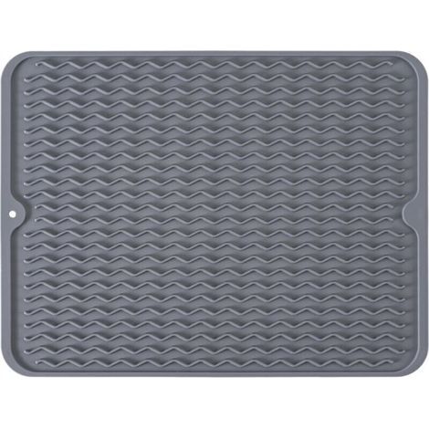 Tapis égouttoir à vaisselle en silicone, antidérapant, facile à nettoyer, gris (1/5)