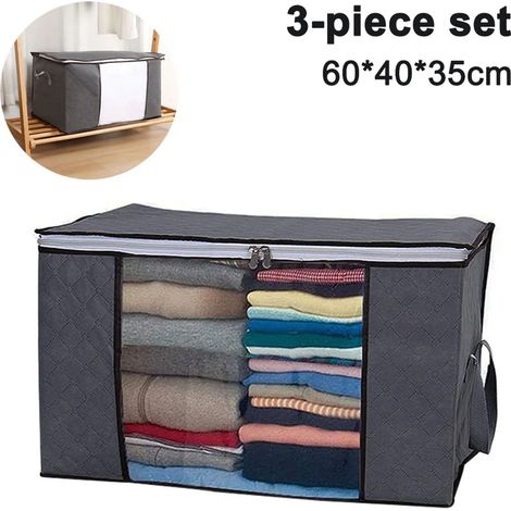 Sacs à vêtements pliables, lot de 3, organisateur de rangement sous le lit, fermeture éclair et poignées (1/5)
