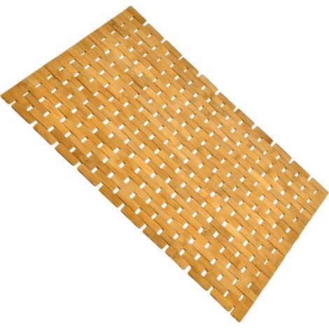 Tapis de bain en bois, tapis de douche naturel, tapis de bain résistant aux intempéries, tapis de douche antidérapant en bois naturel tissé imperméable pour douche et avec adhérence au sol (1/5)