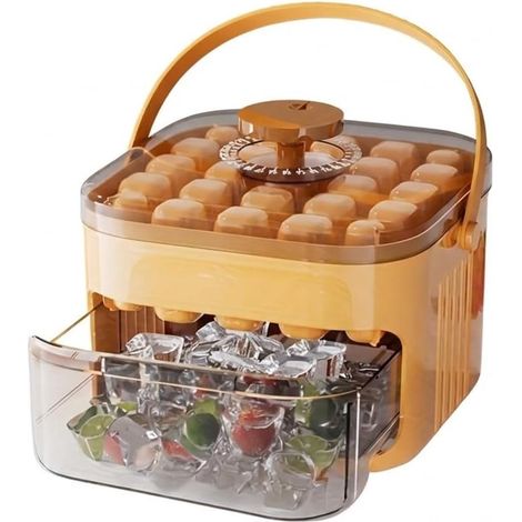 Vassoio per cubetti di ghiaccio con coperchio - Macchina per il ghiaccio compatta con funzione di pressurizzazione per congelatore - Vassoio per cubetti di ghiaccio salvaspazio con paletta, manico e c (1/5)