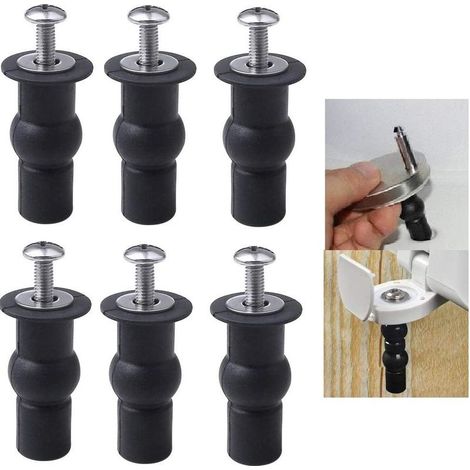 Set of 6 toilet seat screws, toilet seat fittings, toilet seat hinges, expandable rubber top nuts, screw fixings, blind hole toilet fittings (1/4)