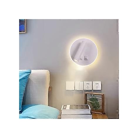 Nachttischleuchte LED-Wandleuchte für den Innenbereich, Hotel-Wandleuchte, Flur-Wandleuchte mit Schalter, Schwarz, 3W+9W (Rund, Weiß) [Energieklasse F]