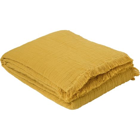Dessus de lit gaze de coton Jaune Ocre 270x250 cm