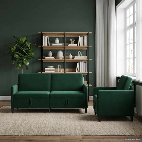 vidaXL Canapé avec rangement 2 pc Vert foncé Polyester (1/5)