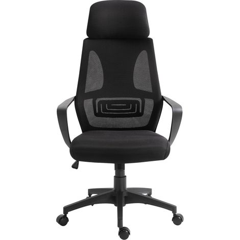 Sedia da ufficio ergonomica nera con poggiatesta e supporto lombare (1/4)