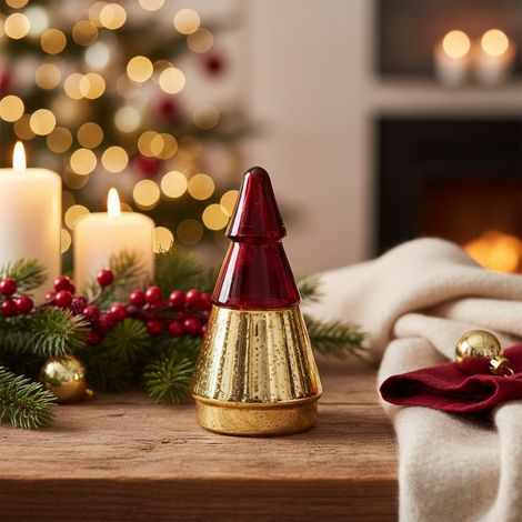 Candela profumata in cofanetto a forma di albero in vetro, candele natalizie -Verde / Altezza 17 cm (1/5)