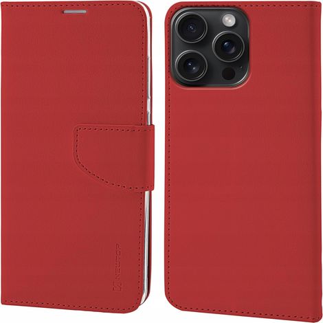 Custodia a portafoglio in pelle rossa con patta per iPhone 15 Pro Newtop (1/2)