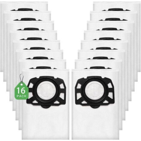 KFI 357 Lot de 16 sacs d'aspirateur pour Kärcher WD2Plus/WD3/KWD1/KWD2/KWD3/MV3/WD3.200-WD3.800M/SE4001/SE4002, remplace 2.863-314.0, pour aspirateur sec/humide avec disque en plastique (1/4)