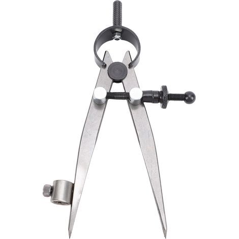Verstellbarer und arretierbarer, federbelasteter Zirkel mit abgeschrägten Spitzen, ein Zeichenwerkzeug für Holz-, Metall- und Geometriearbeiten. (1/5)