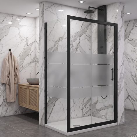 Porta scorrevole con lato fisso in vetro temperato serigrafato 6mm H190 profili nero opaco - PORTA 160 - FISSO 80 (1/3)