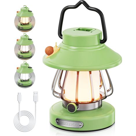 Lanterne de camping pour enfants, rechargeable par USB, lumière LED avec 3 nuances et intensité variable, voile(vert) (1/5)