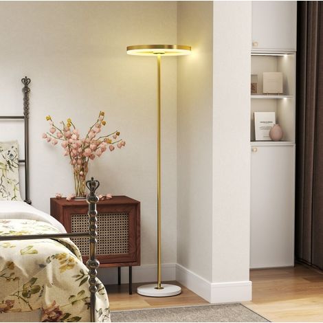 Lámpara de pie LED regulable 157,5 cm con pedal, metal y acrílico dorado DESVIAE (1/5)
