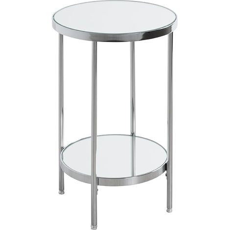 Table d'appoint Ronde en métal chromé, Pieds réglables, Plateau en Miroir de 5 mm, Table Basse Ronde - Dimensions : H 46 x Ø 28 cm Style : Art déco (1/5)