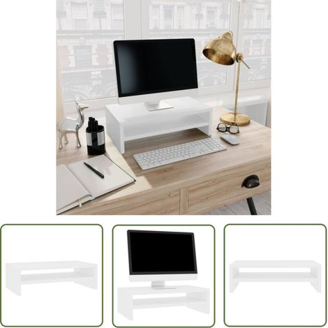 The Living Store Support de moniteur Blanc 42 x 24 x 13 cm Bois d'ingénierie - Support De Moniteur - Meuble Tv - Bureau Ergonomique - Étagère De Rangement - Bois D'ingénierie (1/5)