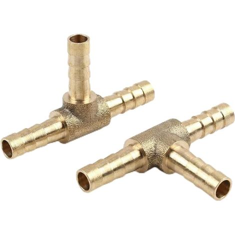 Raccords Cannelés pour Tuyau,3-Way Tee Hose Fitting,Connecteur Cannelé en Laiton à 3 Voies, Bouchons Cannelés en T, pour Air, Eau, Carburant et Huile (10mm) (1/5)