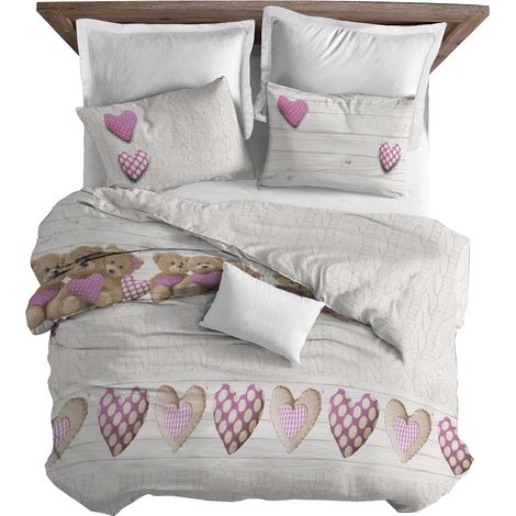 Copripiumino parure sacco e federa orsetti 100% cotone singolo matrimoniale Rosa - 1 Piazza (1/2)