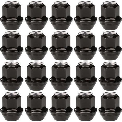 Lot de 20 écrous de roue en alliage monobloc M12x1,5 avec 19 hexagonaux, compatibles avec la plupart des Ford Focus Fiesta Fusion Escort Mondeo Kuga C-max, écrous de roue à extrémité fermée (noir) (1/4)