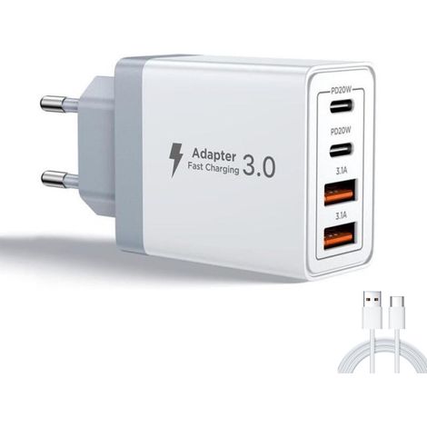 Aioneus USB-C-Ladegerät, 40-W-4-Port-USB-C-Schnellladegerät für iPhone, Multi-Power-PD+QC-3,1-A-Typ-C-Adapter