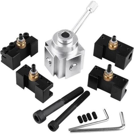 Porte-Outils en Alliage d\\'aluminium - Support à Changement Rapide pour de Nombreux Types de Mini Tours pour Tourner, Plancher, Couper, moleter, percer et frotter cylindrique, (1/5)