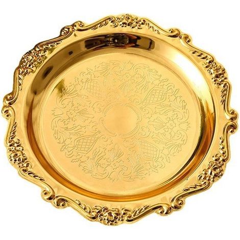 Assiettes à dessert dorées, ensemble de 5 assiettes en métal sculptées à la main de 10 cm, parfaites pour les mariages, les buffets et autres occasions. (1/5)