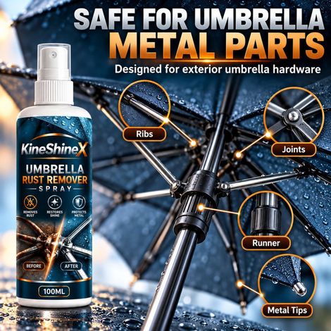 KineShineX Umbrella Frame Rust Remover Spray (100ml) - Removes rust, cleans, and renovates umbrella handles and frames. (1/4)